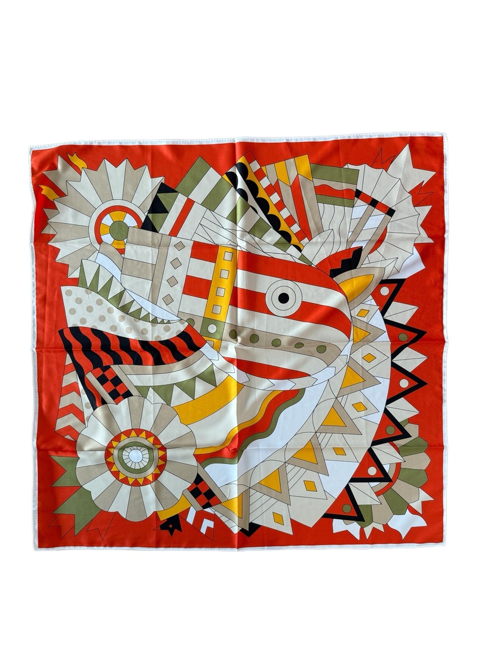 Luxury Orange Geometric Wall Art Scarf 90cm
